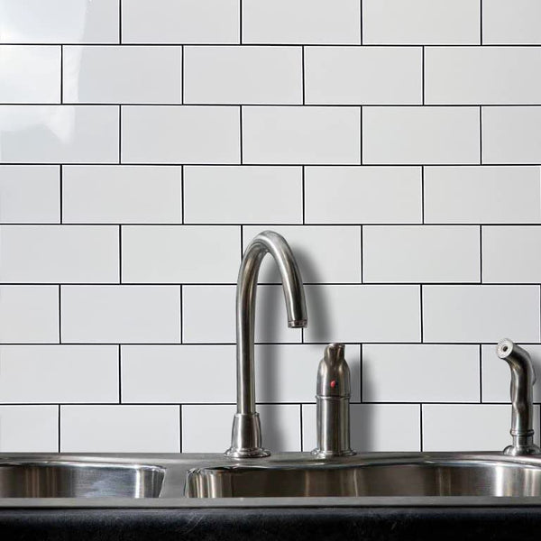 Polished White Ceremic Look PVC Tile With Faux Grout Line - Canada