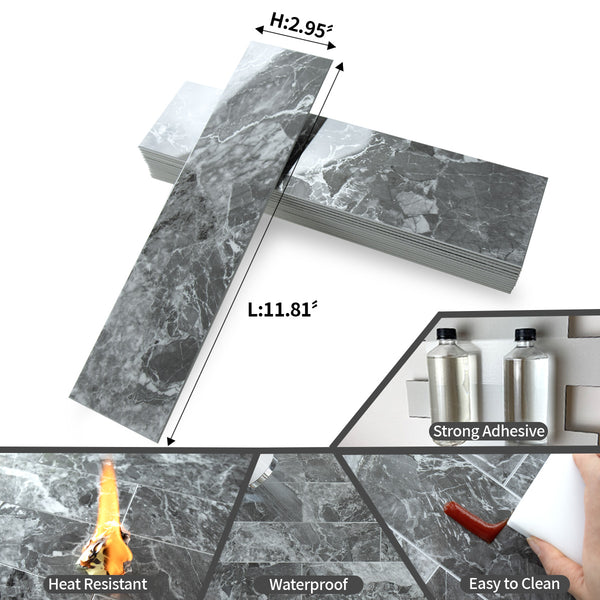 Polished Light Grey Marble 3''x12'' Subway PVC Tile