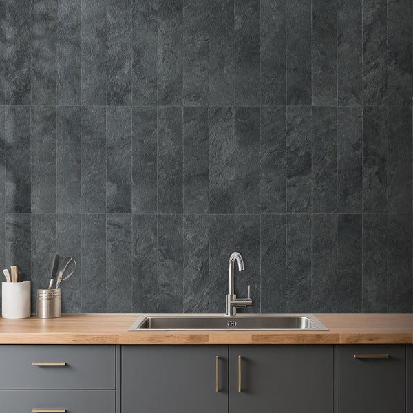 3''x12'' Black Slate Subway PVC Tile
