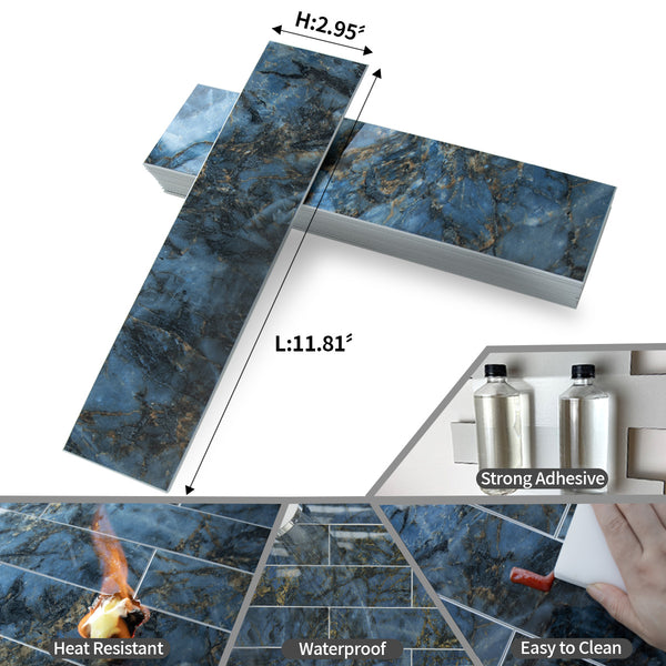 Polished Blue Marble 3''x12'' Subway PVC Tile