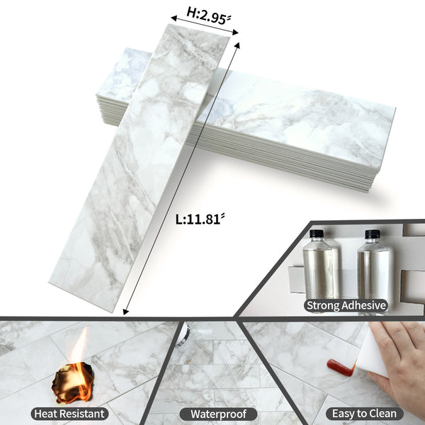 Polished White Marble 3''x12'' Subway PVC Tile