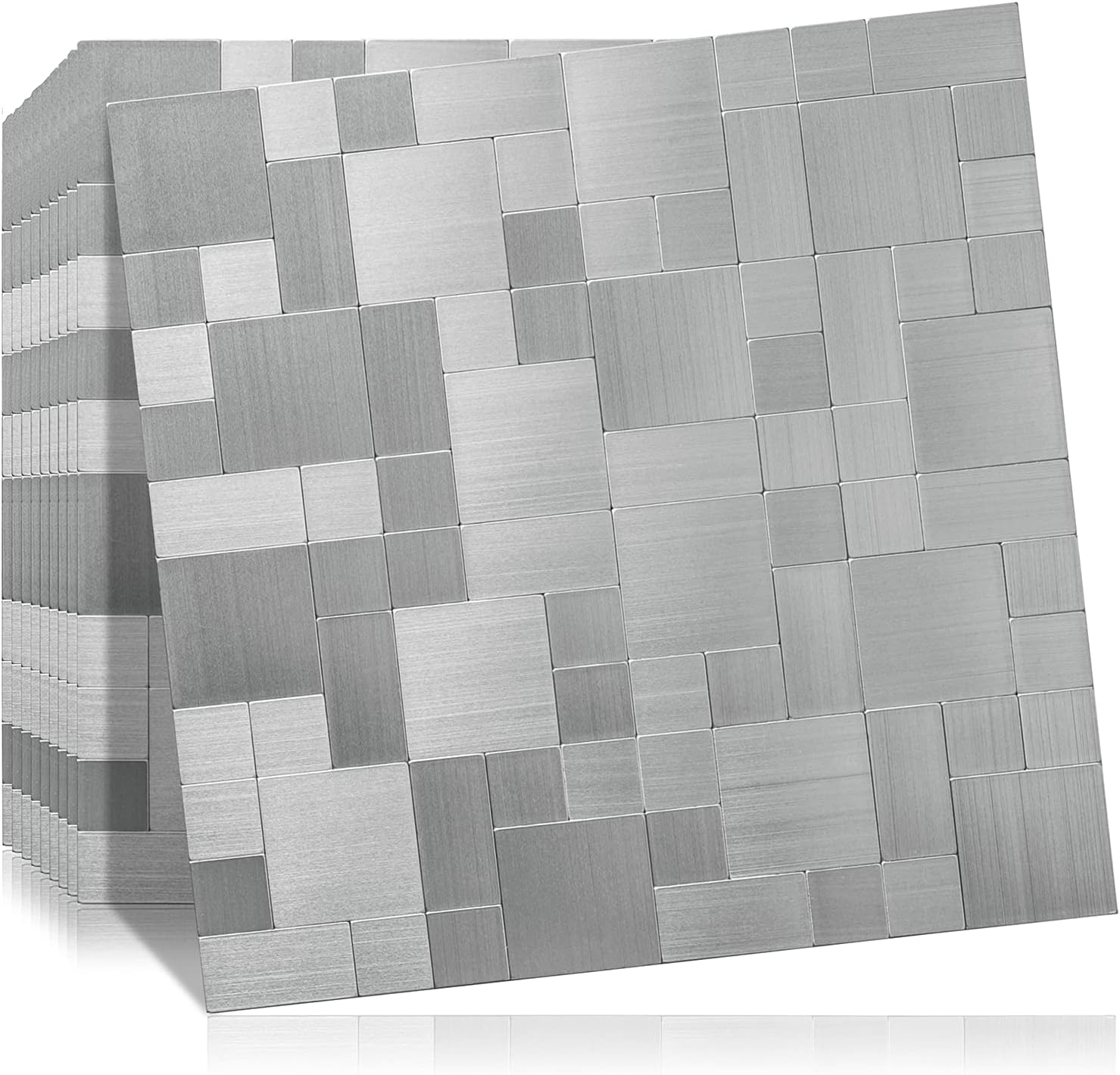 Silver Brushed Stainless Square Mosaic PVC Tile – DICOFUN Tiles