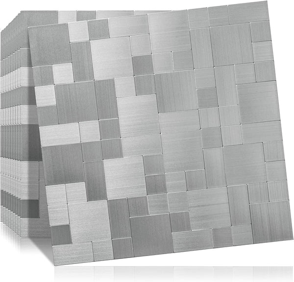 Silver Brushed Stainless Square Mosaic PVC Tile