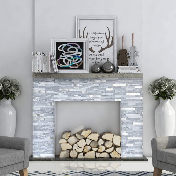 Dark Gray Faux Stone Stacked PVC Mixed Silver Metal Chips