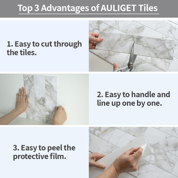 Polished White Marble 3''x12'' Subway PVC Tile