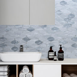 Bluish Grey Marble Octagon PVC Tile Mixed Metal Silver