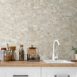 Beige Sandstone Sheeted PVC Subway Tile Sheet