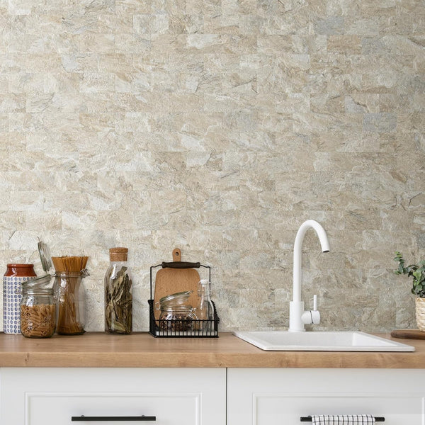 Beige Sandstone Sheeted PVC Subway Tile