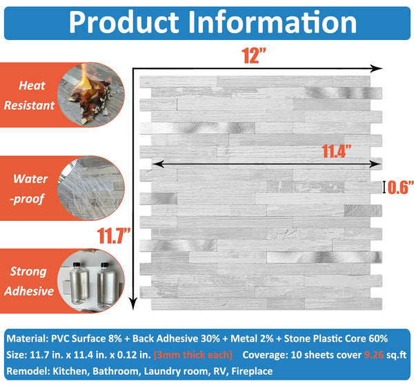 White Birch Stacked PVC Tile Mixed Silver Metal Chips - Canada