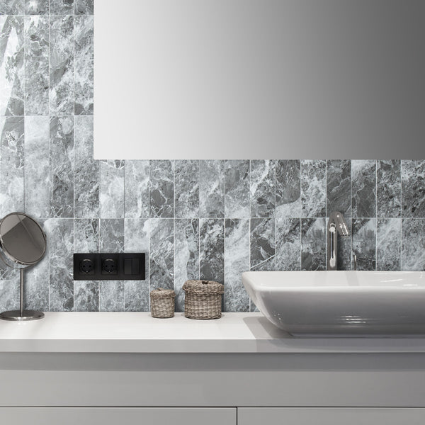 Polished Light Grey Marble 3''x12'' Subway PVC Tile
