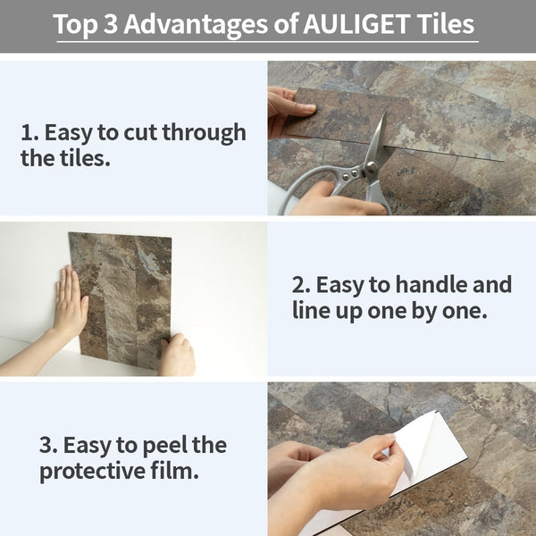 3''x12'' Beige & Brown Slate Subway PVC Tile