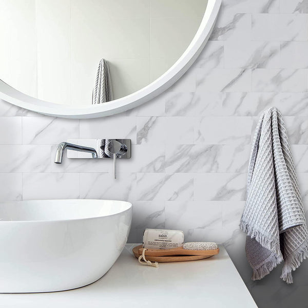 Polished White Marble Look Subway PVC Tile - Canada