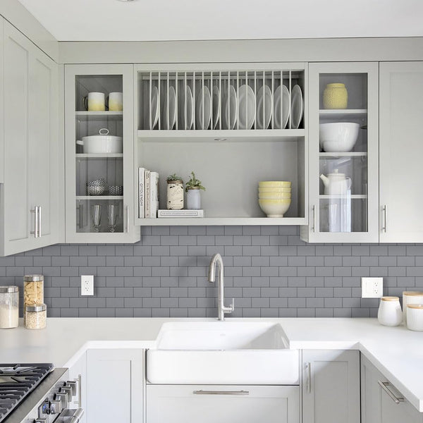 Polished Grey Ceramic Look Subway PVC Tile - Canada