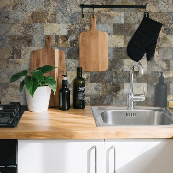 Beige and Brown Slate Subway PVC Tile