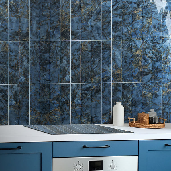 Polished Blue Marble 3''x12'' Subway PVC Tile