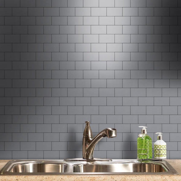 Polished Gray Ceramic Look Subway PVC Tile