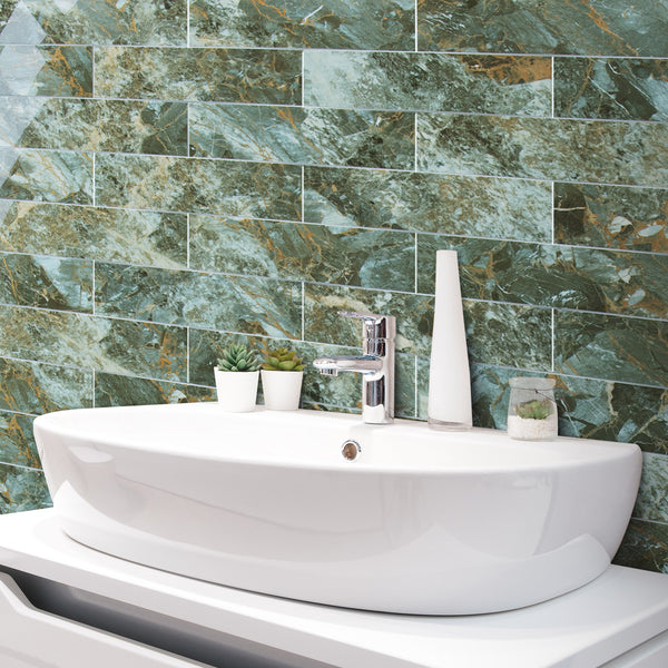 Polished Green Marble 3''x12'' Subway PVC Tile