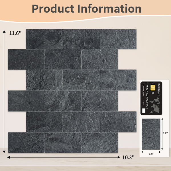 12''x12'' Black Slate Subway PVC Sheet