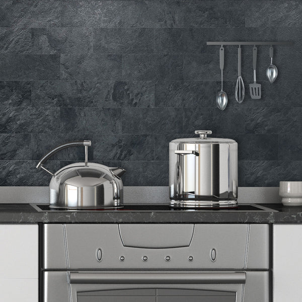 6''x12'' Black Slate Subway PVC Tile