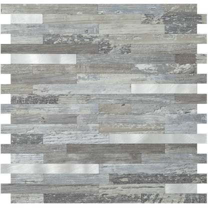 Distressed Wood Stacked PVC Mixed Silver Metal Chips