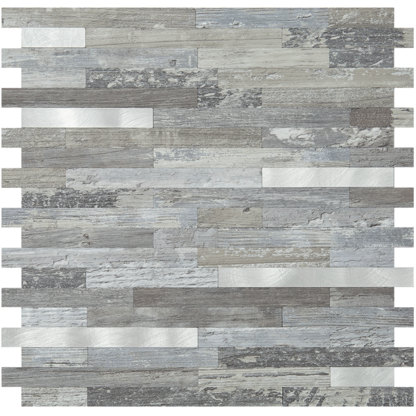 Distressed Wood Stacked PVC Mixed Silver Metal Chips