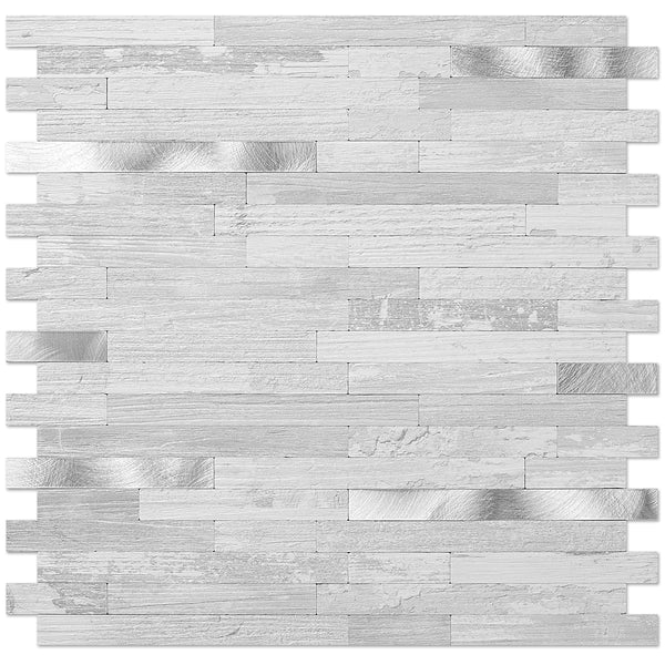 White Birch Stacked PVC Tile Mixed Silver Metal Chips